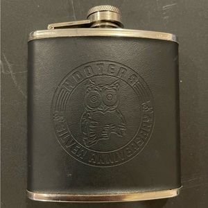 Stainless steel leather wrapped vintage Hooters flask